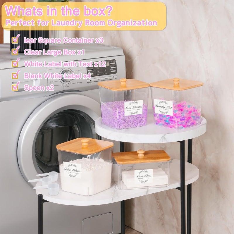 efluky 4 Pack Laundry Pods Container & Dryer Sheet Holder Set,Clear Laundry Room Organization Containers with Bamboo Lids and Labels,Laundry Pods Holder for Scent Booster,Powder,Pod - Image 3